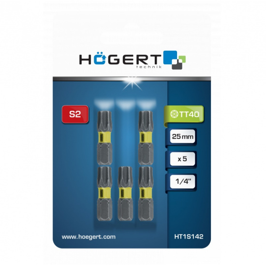 HOGERT TECHNIK Биты ударные TORX 40, 25 мм, сталь S2, 5 шт. HT1S142 - 1