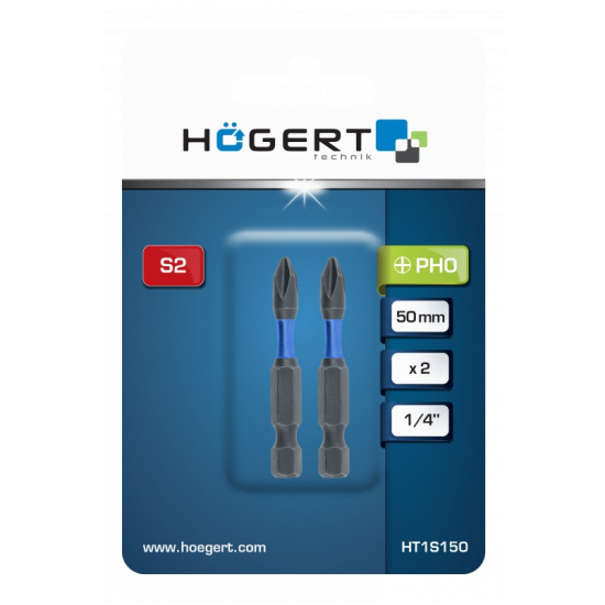 HOGERT TECHNIK Биты ударные PH0, 50 мм, сталь S2, 2 шт. HT1S150 - 1