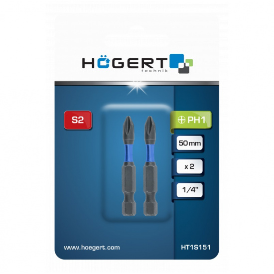 HOGERT TECHNIK Биты ударные PH1, 50 мм, сталь S2, 2 шт. HT1S151 - 1
