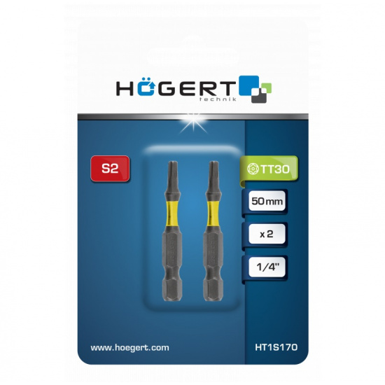 HOGERT TECHNIK Биты ударные Т30, 50 мм, сталь S2, 2 шт. HT1S170 - 1