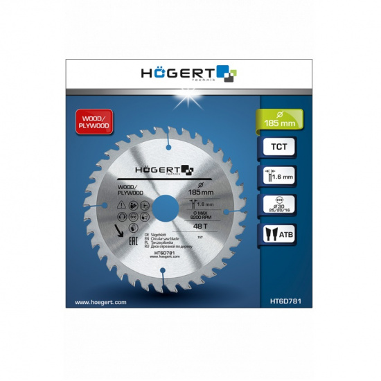 HOGERT TECHNIK Диск пильный по дереву 185x48Tx30, Mn65 HT6D781 - 1