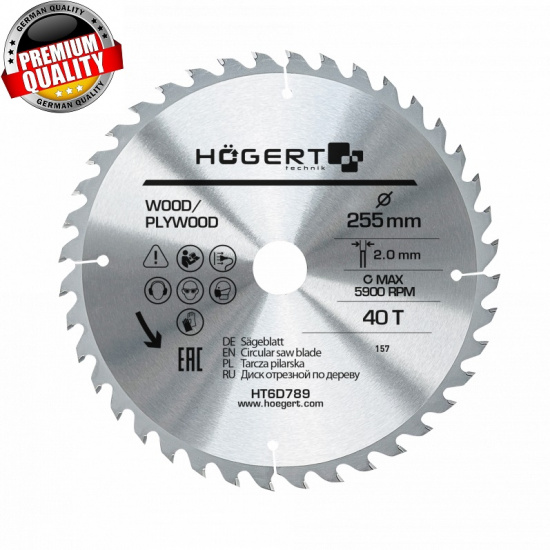 HOGERT TECHNIK Диск пильный по дереву 255x40Tx30, Mn65 HT6D789 - 1