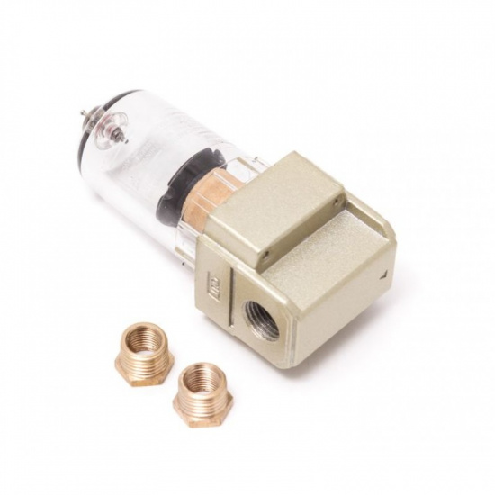 PARTNER Фильтр для пневмосистем мини 1/4"+адаптер 1/4Mx1/8F (10 bar, пропускная способность: 200 л/мин, температура воздуха: 5°-60°С, 5мк) AF2000-01 - 1