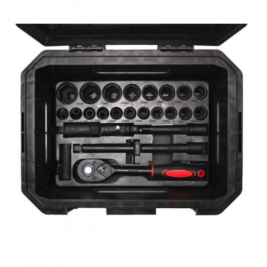 WMC TOOLS Набор инструментов 65пр.1/2"(8-32мм; ключи:8-19мм;шарнирно-губцевый инстр.;отвертки+лопата 9в1,перчатки; кейс-слесарный стул max нагр.120кг)в кейсе 4065C - 1