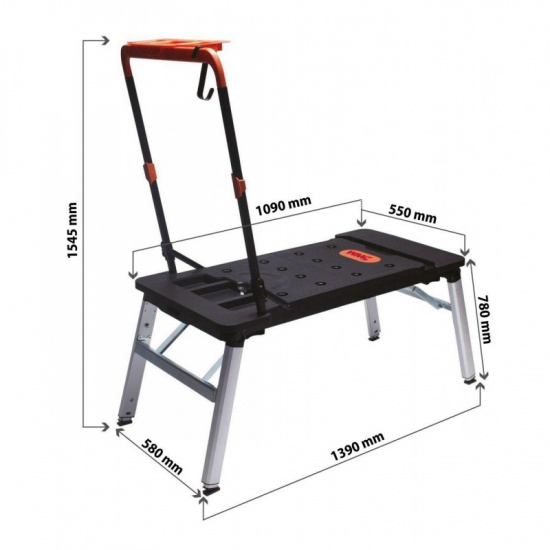 WMC TOOLS Верстак многофунциональный, 7 в 1(верстак-max нагр.150кг,тележка-150кг,леса-250кг,рабоч. платформа-108х45см,столярный козел,лежак,тележка-платформа) WMC171 - 1