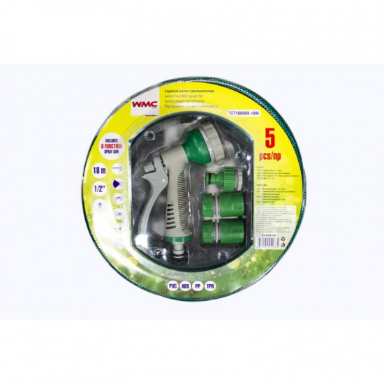 WMC TOOLS Шланг садовый ПВХ 1/2"х18м в комплекте с пистолетом-распылителем (8 режимов распыления) TG7106008-18M - 1