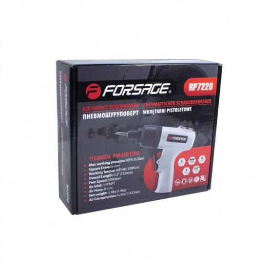 FORSAGE Пневмошуруповерт угловой 1/4''(108Нм, 9000об/мин, 114л/мин,6.3Bar,штуцер 1/4") F-RP7220 - 1
