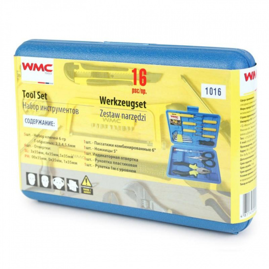 WMC TOOLS Набор шарнирно-губцевого инструмента и отверток 16пр., в кейсе 1016 - 1