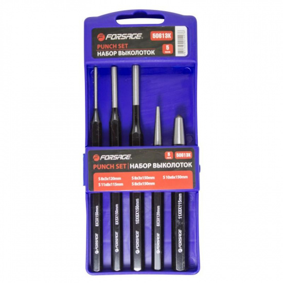 FORSAGE Набор выколоток, 5пр.(3х120мм,3х150мм,6х150мм,5х150мм,кернер 8х115мм),в пластиковом футляре F-50613K - 1