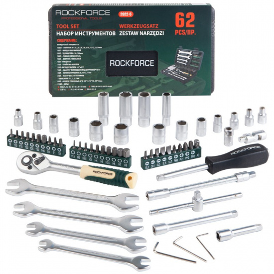 ROCK FORCE Набор инструментов 62пр.1/4"(6гр)(4-14мм; головки глуб.:8,10,12,13мм;ключи:8-15мм) RF-2622-5 - 1