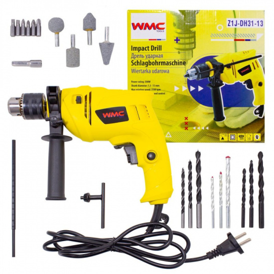 WMC TOOLS Дрель ударная электрическая ударная с аксессуарами(500Вт,3100 об/мин,патрон 1.5-13мм) WMC-Z1J-DH31-13 - 1