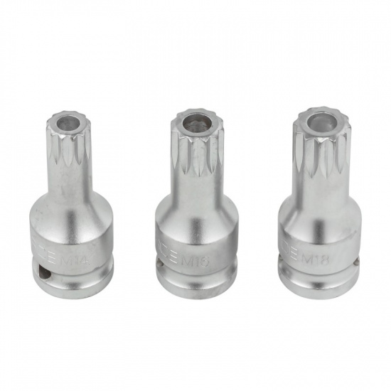 ROCK FORCE Набор Головок-бит SPLINE с отверстием 1/2'',3пр. (L-60мм,M14, M16, M18) RF-248060-3 - 1