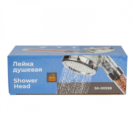 ISMA Лейка душевая (поликарбонат/нерж.сталь;L-25см;Ø-8см;фильтрация-ионная;0-80°С;массаж,экон. воды до 30%) ISMA-SK-00598 - 1