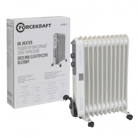 FORCEKRAFT Радиатор масляный электрический (220-240V,50/60Гц,2500Вт,11 секций 11х58см,3 режима нагрева,защ. от перегрева,48х24х62.5см) FK-YL-B14E-11 - 1