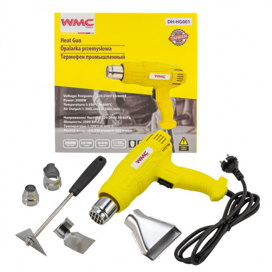 WMC TOOLS Фен промышленный электрический с насадками (220В,50/60Гц,2000Вт, 350/600С°, 300/500л/мин,2 режима) WMC-DH-HG001 - 1