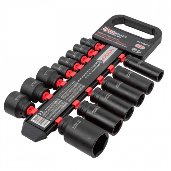 FORCEKRAFT Набор головок ударных комбинированный 14пр.,1/2''(короткие:10,12-15,27,30,32мм,глубокие:17,19,21,22,24,36мм),на пластиковом держателе FK-4149MPB - 1