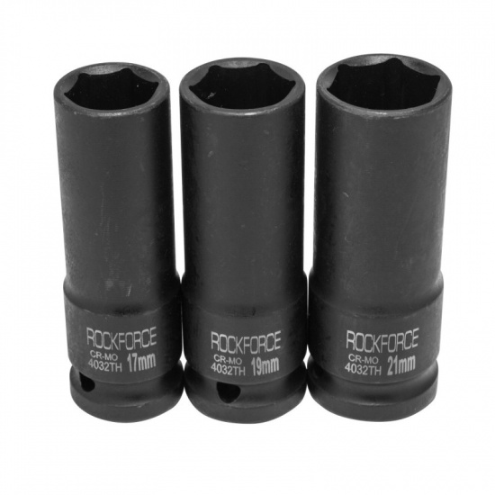 ROCK FORCE 1/2" Набор головок ударных тонкостенных 3пр., 1/2" (17,19,21мм, 6-гран.)в кейсе RF-4032TH - 1