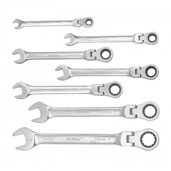DISEN Ключи трещоточные с шарниром (8-19мм), набор 7пр. DSD1510F - 1