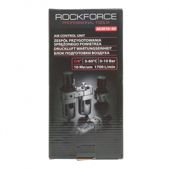 ROCK FORCE Блок подготовки воздуха (фильтр-регулятор + лубрикатор) 1/4" RF-AC3010-02 - 1