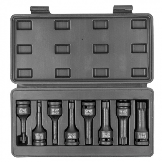 ROCK FORCE Набор головок-бит SPLINE ударных 8пр.,1/2"(M5, M6, M8, M10, M12, M14, M16, M18), в кейсе RF-40811MPB - 1