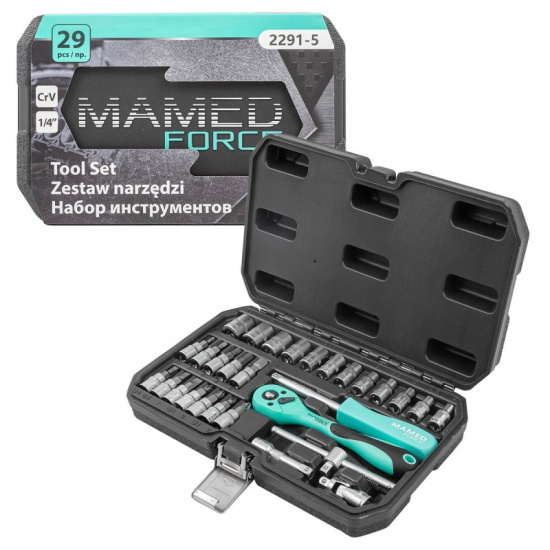 MAMEDFORCE Набор инструментов PROFI 29пр. 1/4"(6гр)(4-13мм) MF-2291-5 - 1
