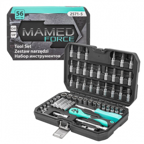 MAMEDFORCE Набор инструментов PROFI 56пр. 1/4"(6гр)(4-14мм,Е4-Е10) MF-2571-5 - 1