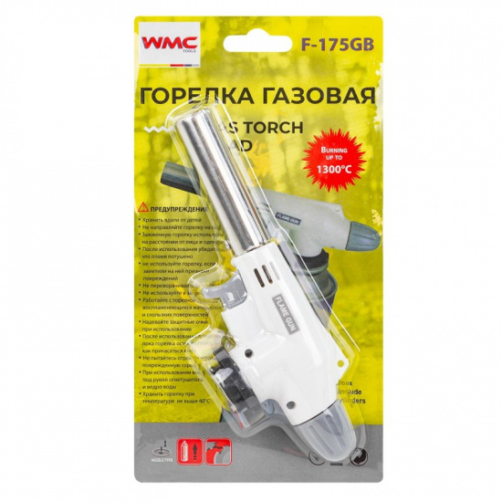 WMC TOOLS Горелка газовая на цанговый баллон (t-1300гр., L-180мм), в блистере WMC-F-175GB - 1