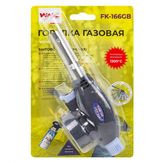WMC TOOLS Горелка газовая на цанговый баллон (t-1300гр., L-170мм), в блистере WMC-FK-166GB - 1