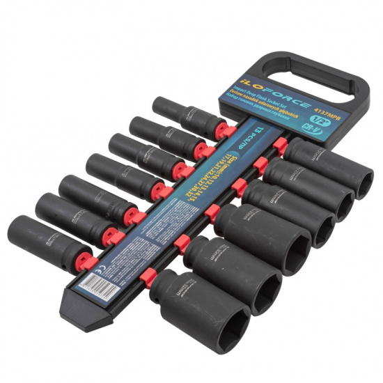 ILOFORCE Набор головок ударных глубоких13пр.,1/2''(10, 12-15, 17, 19, 21, 22, 24, 27, 30, 32мм), на пластиковом держателе IF-4137MPB - 1