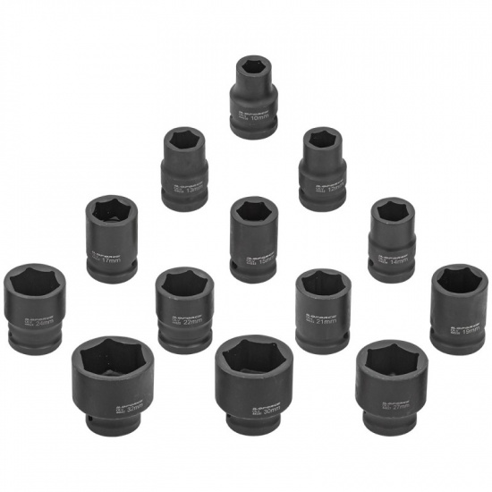 ILOFORCE Набор головок ударных 13пр.,1/2''(10, 12-15, 17, 19, 21, 22, 24, 27, 30, 32мм), на пластиковом держателе IF-4139MPB - 1
