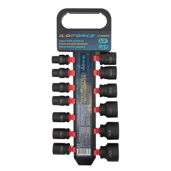 ILOFORCE Набор головок ударных 13пр.,1/2''(10, 12-15, 17, 19, 21, 22, 24, 27, 30, 32мм), на пластиковом держателе IF-4139MPB - 1