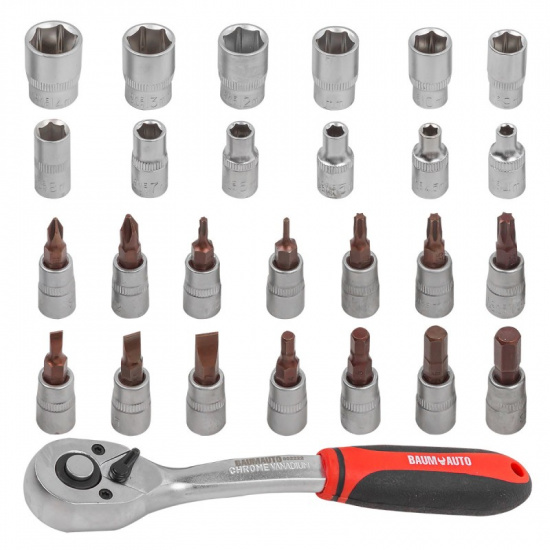 BAUMAUTO Набор инструментов, головки с трещоткой, набор 27пр., 1/4" BM-027-5MSA - 1