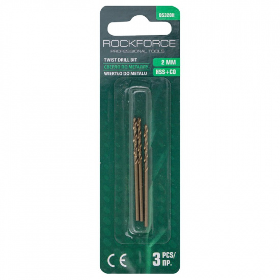 ROCK FORCE Сверло по металлу 2мм HSS+Co(3шт), в блистере RF-DS320H - 1