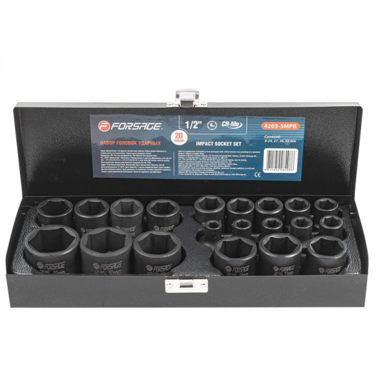 FORSAGE Набор головок ударных 20пр.,1/2"(8-24, 27, 30, 32мм), в металлическом кейсе F-4203-5MPB - 1