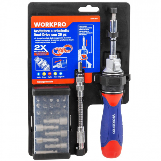 WORKPRO Отвертка с набором бит и головок, 29пр. GSCI-1607 - 1