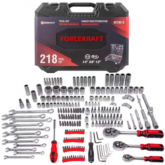 FORCEKRAFT Набор инструментов 218пр. 1/4", 3/8", 1/2" (6гр. FK-42182-5 - 1