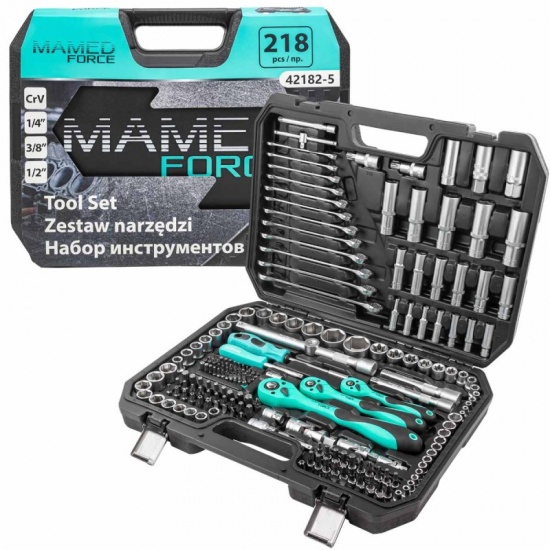 MAMEDFORCE Набор инструментов 218пр. 1/4", 3/8", 1/2" (6гр.) MF-42182-5 - 1