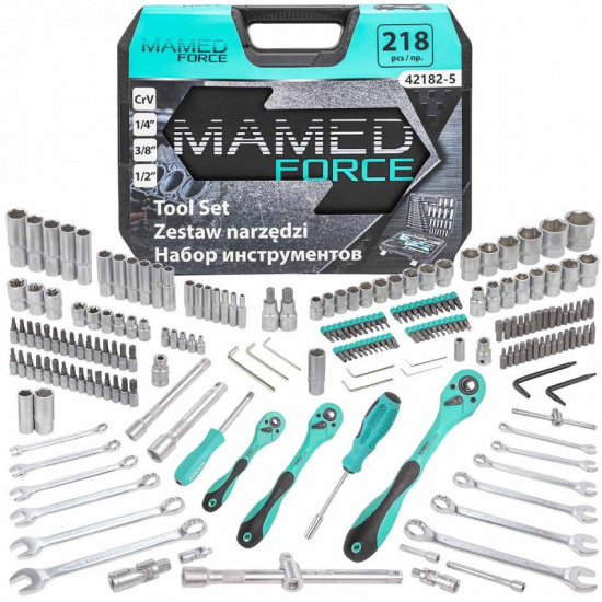 MAMEDFORCE Набор инструментов 218пр. 1/4", 3/8", 1/2" (6гр.) MF-42182-5 - 1