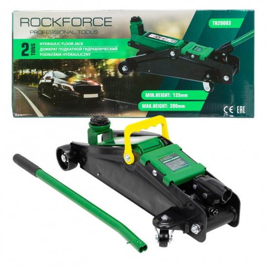 ROCK FORCE Домкрат подкатной гидравлический 2т (h min 135мм, h max 390мм) RF-TR20003 - 1