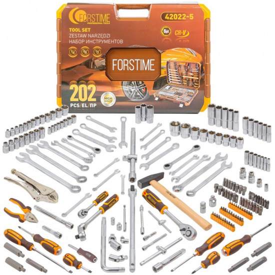 FORSTIME Набор инструментов 202пр. 1/4", 3/8", 1/2" (6гр.) FT-42022-5 - 1
