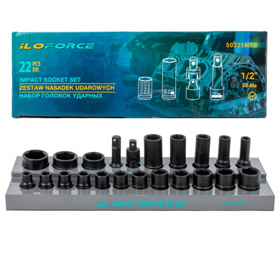 ILOFORCE Головки ударные 1/2", набор 22 пр. (6-гр.) IF-50221MPB - 1