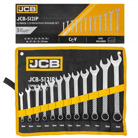 JCB Ключи комбинированные, набор 12пр. (8, 10-17, 19, 22, 24мм) JCB-5121P - 1