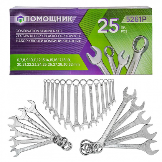 ПОМОЩНИК Ключи комбинированные, набор 25 пр. (6-28,30,32мм) 5261P - 1