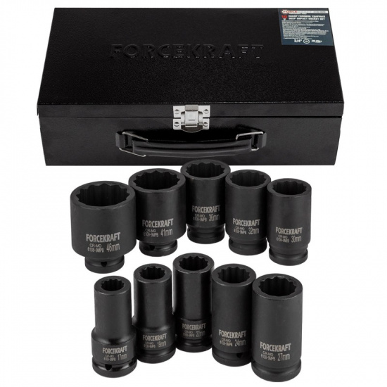 FORCEKRAFT Головки ударные глубокие, набор 10пр., 3/4" (12гр.) FK-6108-9MPB - 1
