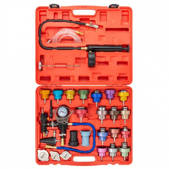 FORCEKRAFT Набор приспособлений для тестирования систем охлаждения "PROFI"27пр.(материал адаптеров-металл, 0-2.5bar), в кейсе FK-922G1 Premium (красный кейс) - 1