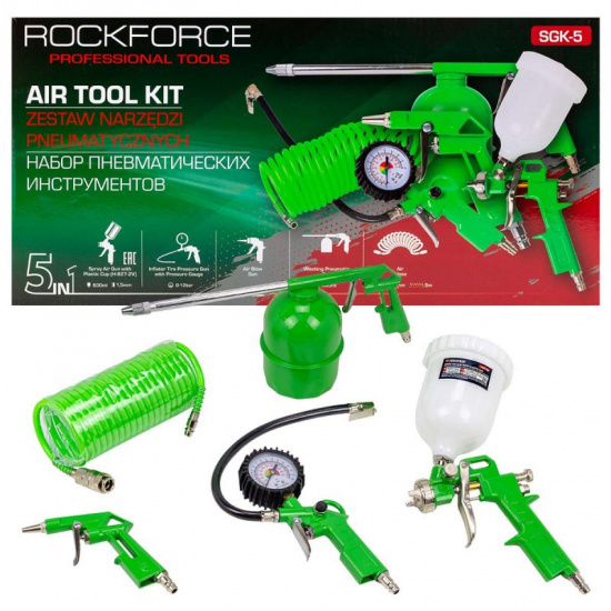 ROCK FORCE Краскораспылитель H-827-2V c верхним пластиковым бачком 600мл в комплекте с аксессуарами, набор 5пр. RF-SGK-5 - 1