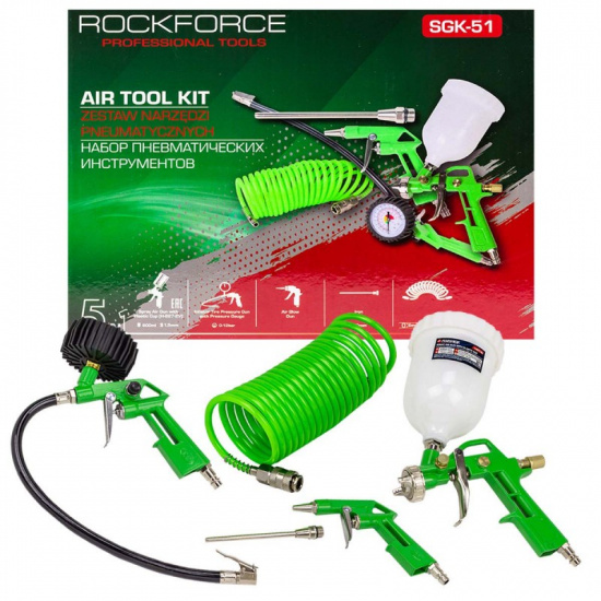 ROCK FORCE Краскораспылитель H-827-2V c верхним пластиковым бачком 600мл в комплекте с аксессуарами, набор 5пр. RF-SGK-51 - 1