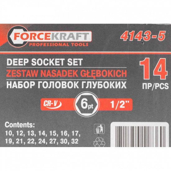 FORCEKRAFT Набор головок глубоких 14пр. 1/2" в мет.кейсе FK-4143-5 - 1