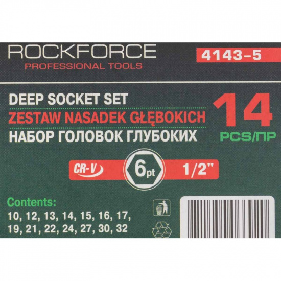 ROCK FORCE Набор головок глубоких 14пр. 1/2" в мет.кейсе RF-4143-5new - 1