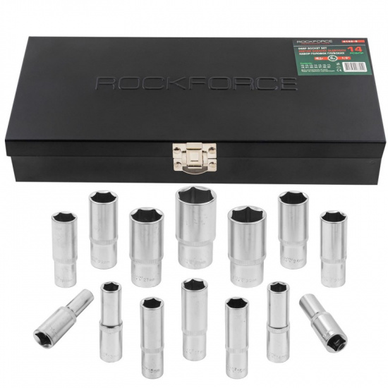 ROCK FORCE Набор головок глубоких 14пр. 1/2" в мет.кейсе RF-4143-5new - 1